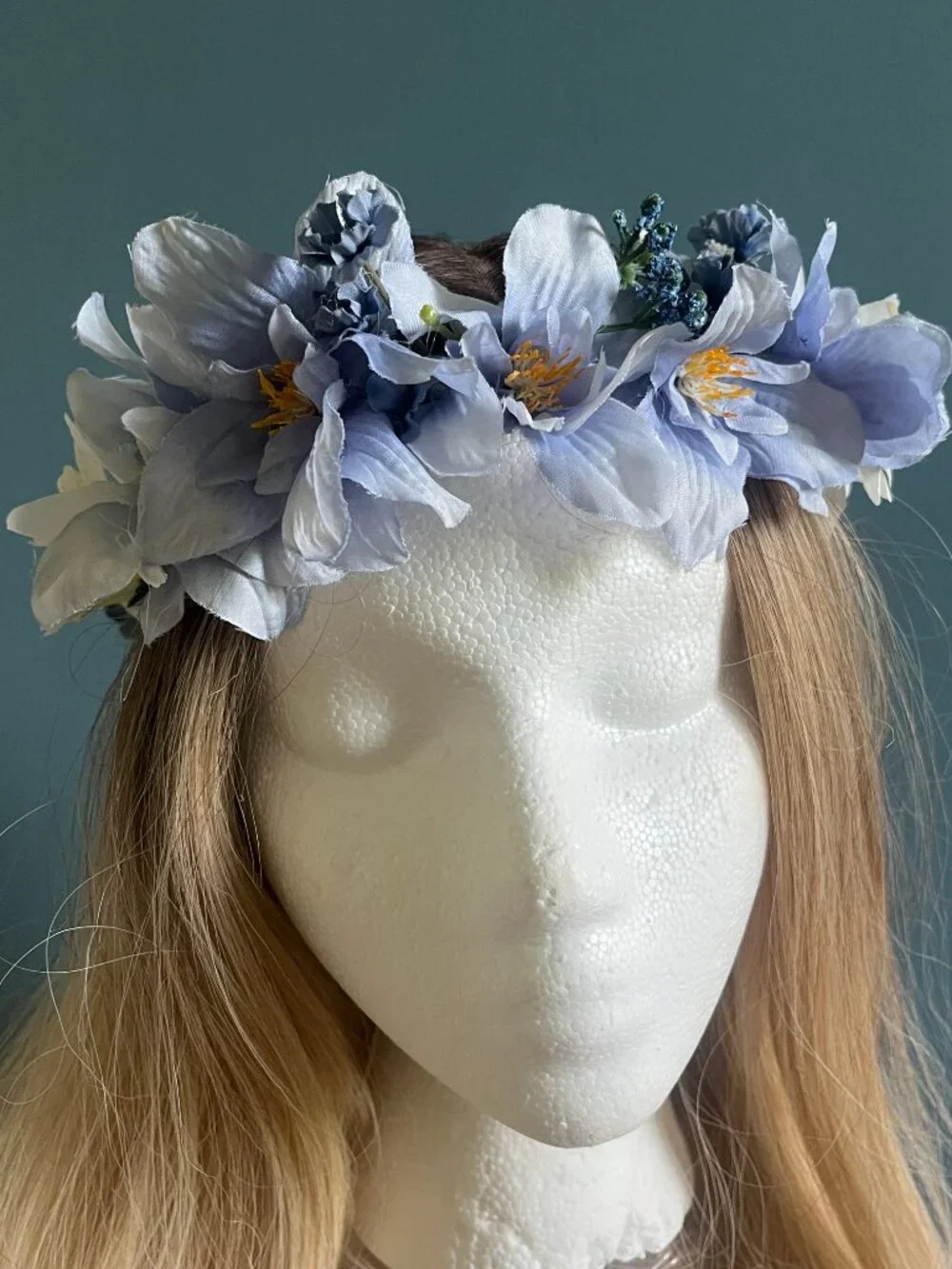 Blue Flower Crown, Adjustable Floral Headband